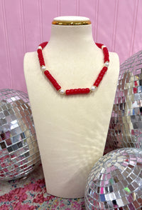 victory beaded necklace | red