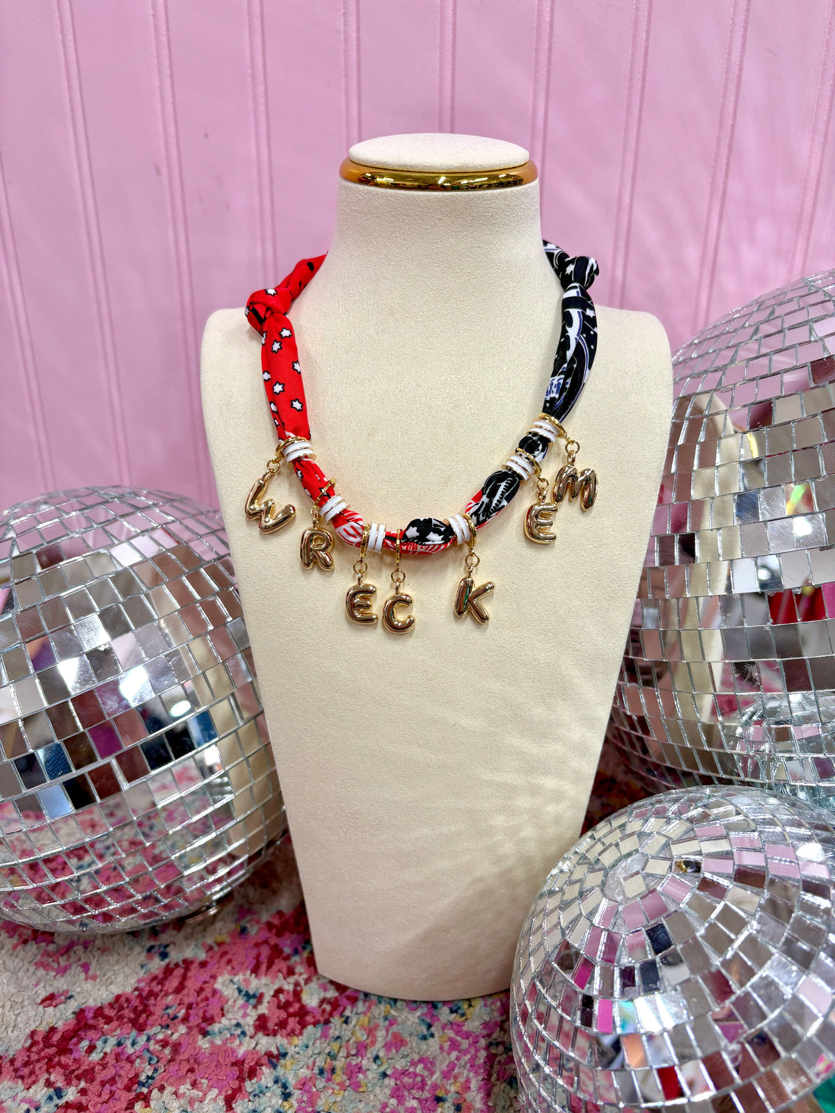 tech game day bubble letter scarf necklace