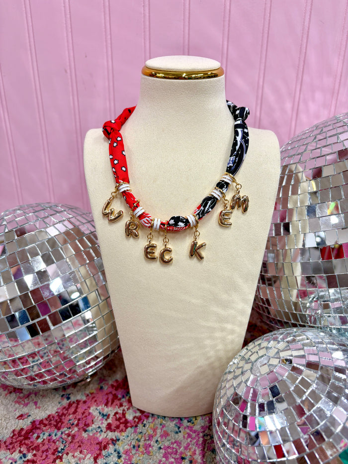 tech game day bubble letter scarf necklace