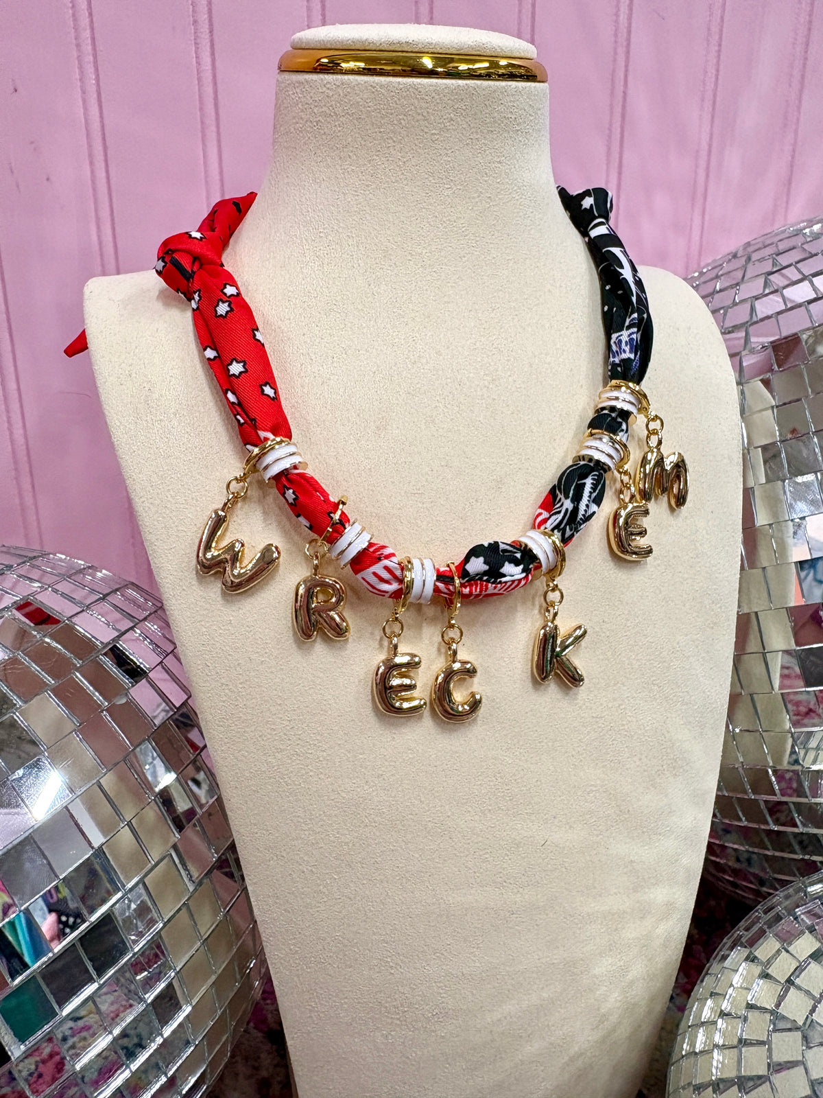 tech game day bubble letter scarf necklace