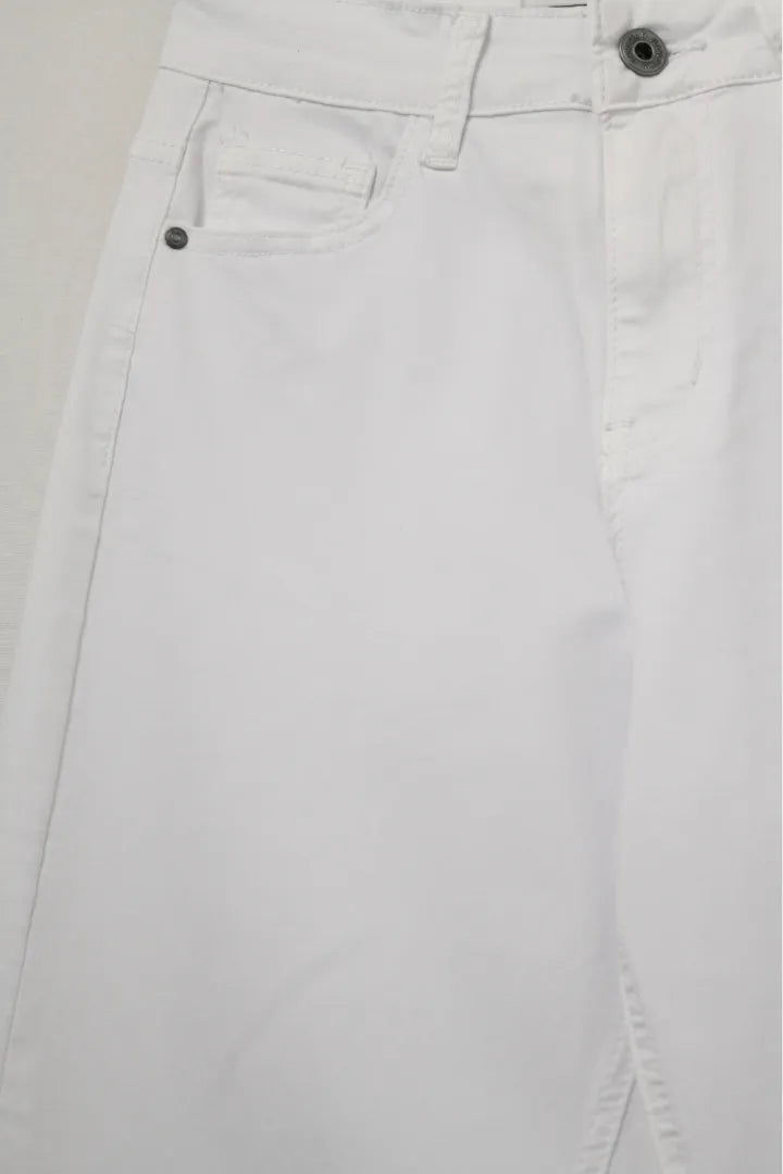 now what relaxed white denim