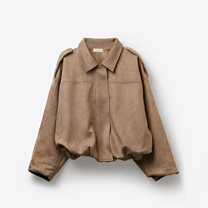 just so you know suede high-collar jacket