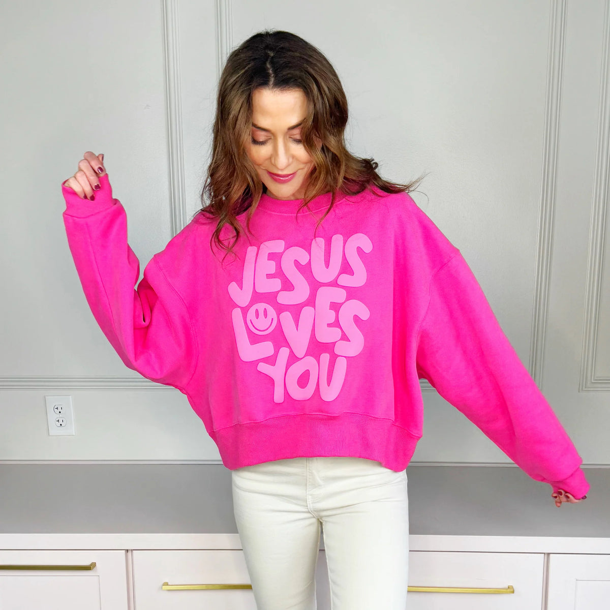 jesus loves you cropped sweatshirt