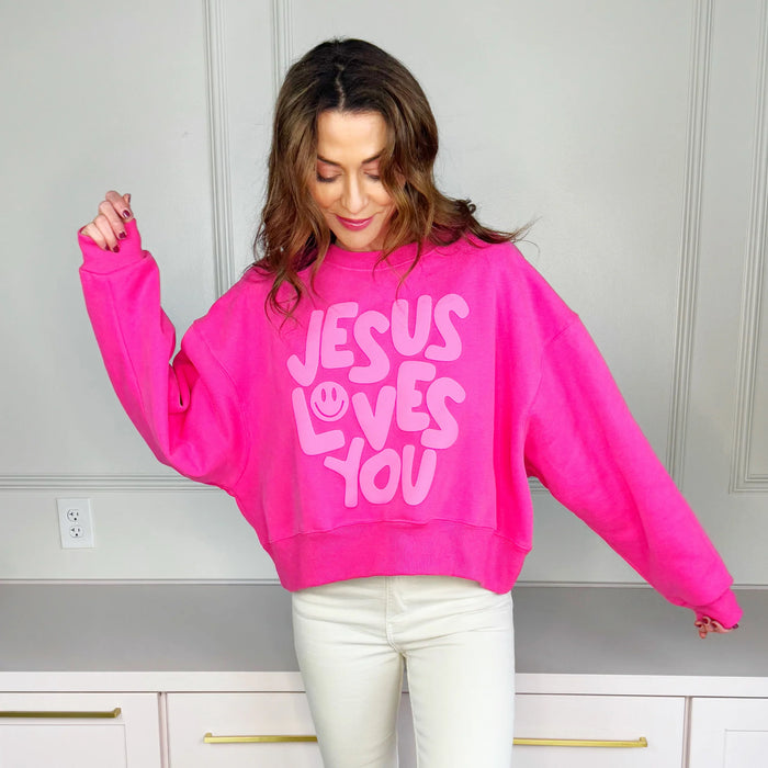 jesus loves you cropped sweatshirt