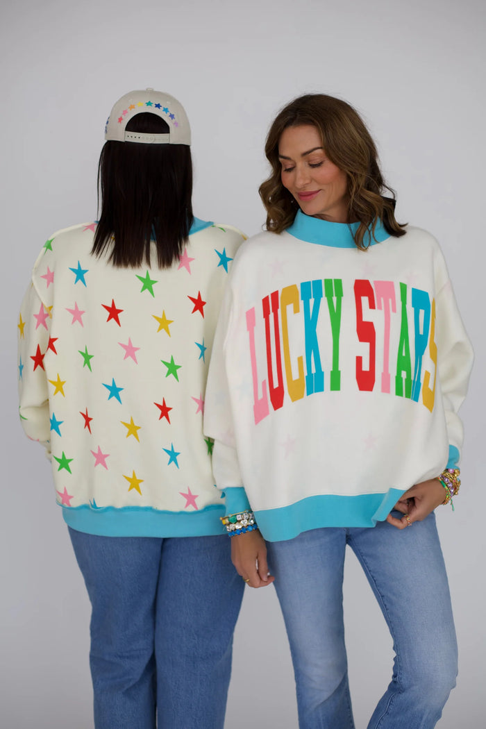 lucky stars reversible mock neck sweatshirt