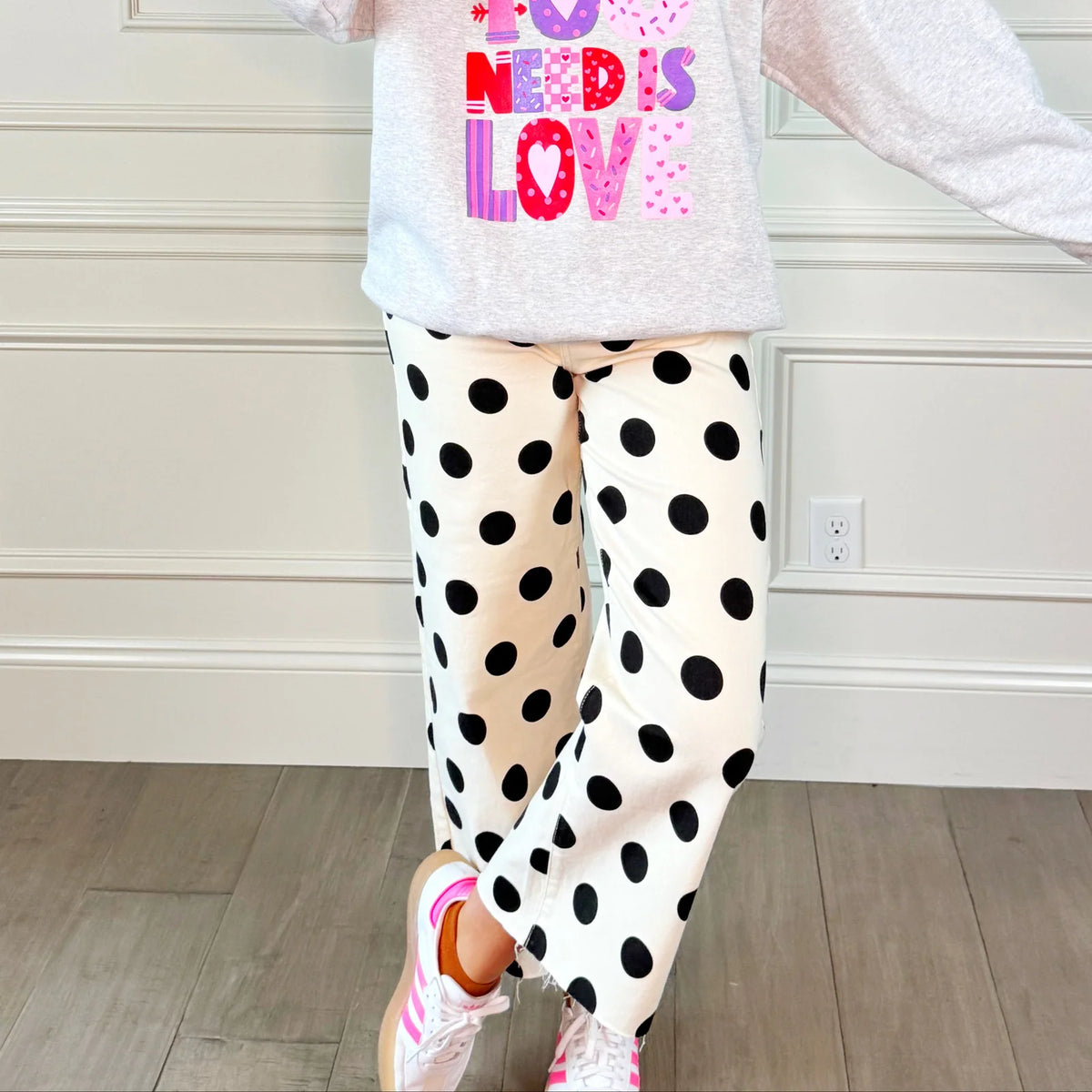 stretchy polka dot denim