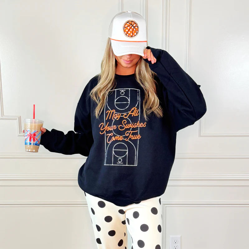 may all you swishes come true basketball crewneck sweatshirt