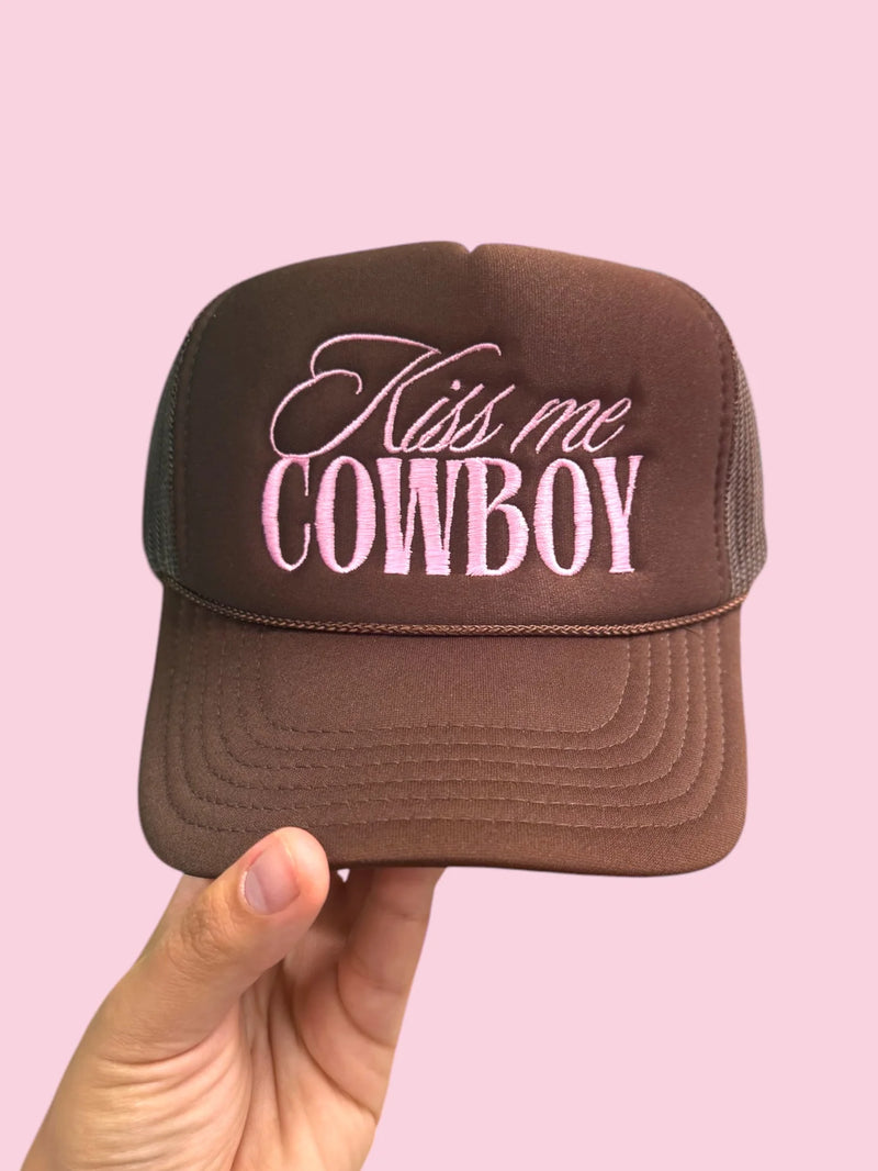 kiss me cowboy foam trucker hat