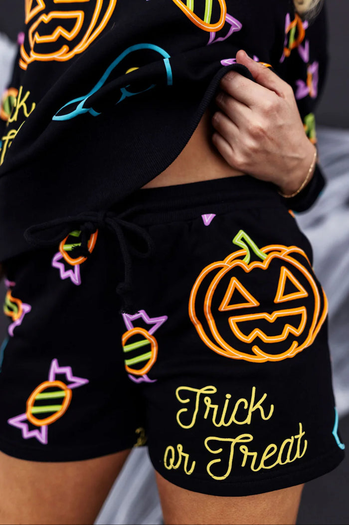 neon nights trick or treat shorts