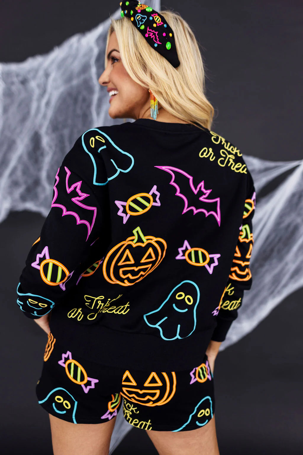neon nights trick or treat sweatshirt