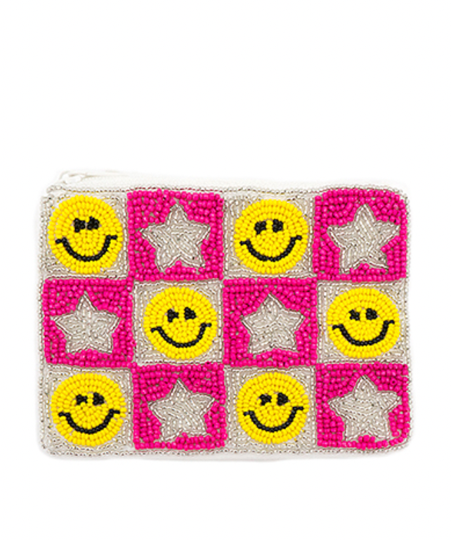 checkered smiley coin pouch