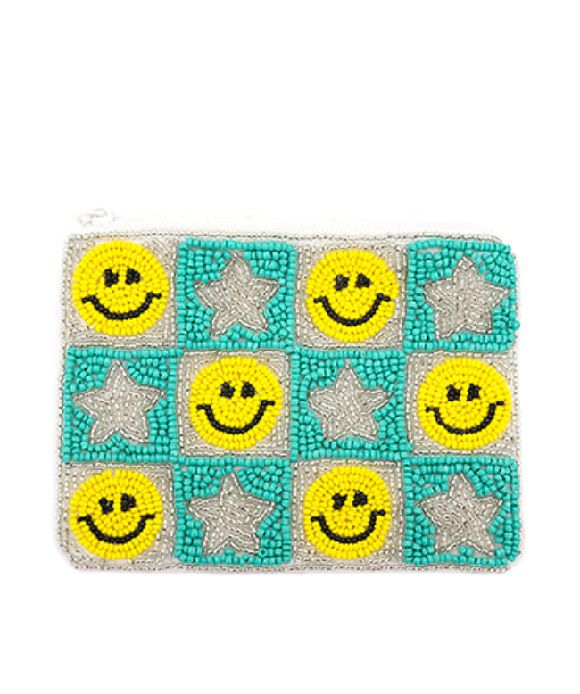 checkered smiley coin pouch