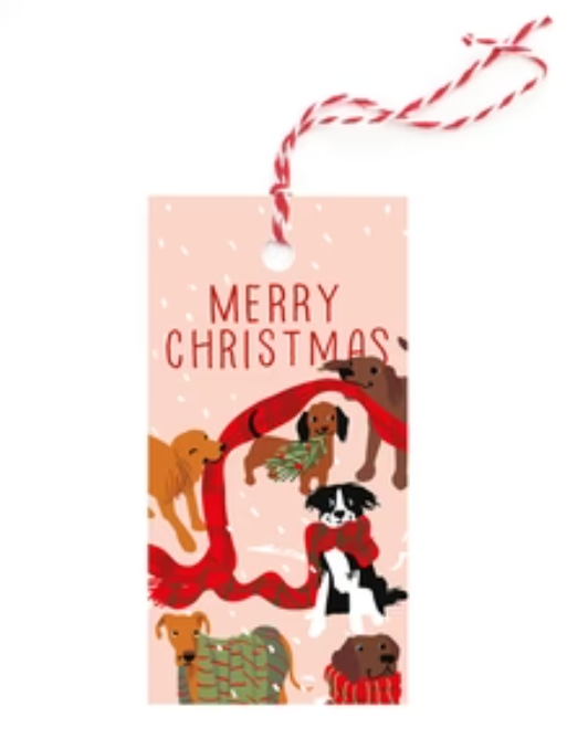 dogs and christmas scarves gift tags