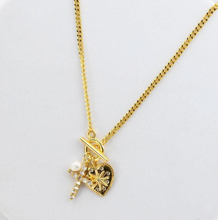 crystal heart cross charm necklace