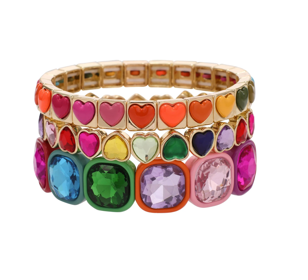 rainbow hearts bracelet set