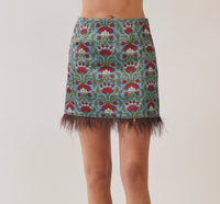 talk flirty feathered trim skirt