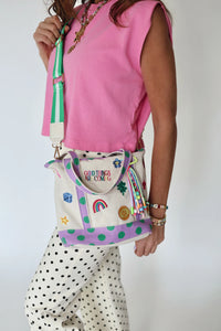 good things embroidered canvas crossbody bag