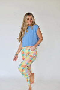 live out loud colorful plaid madras barrel pant