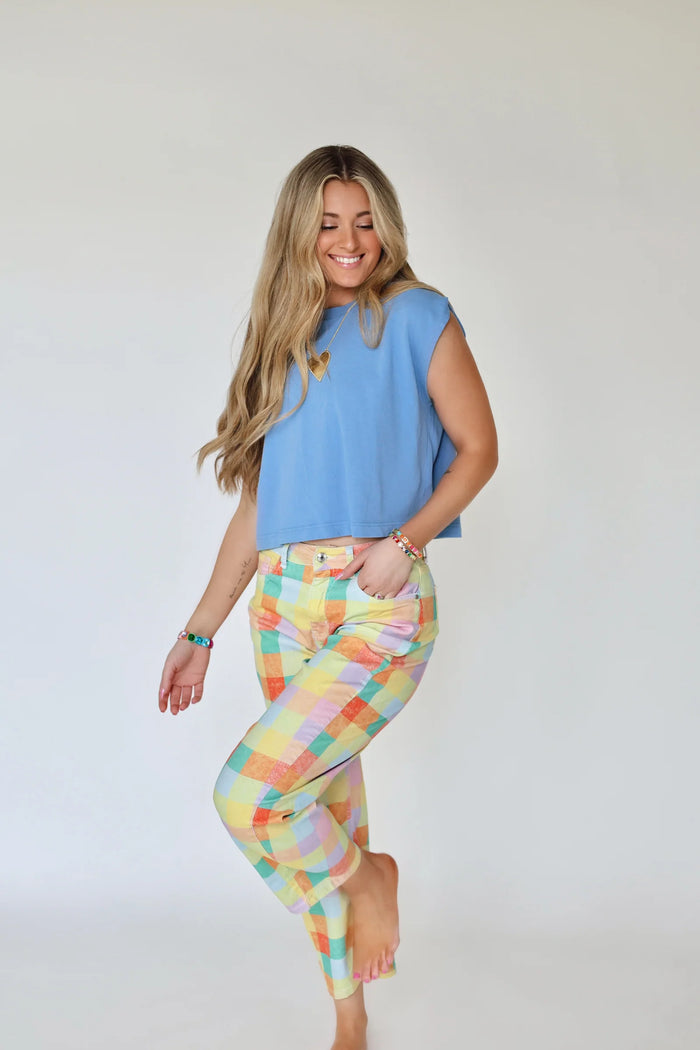 live out loud colorful plaid madras barrel pant