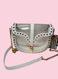 white studded clear purse