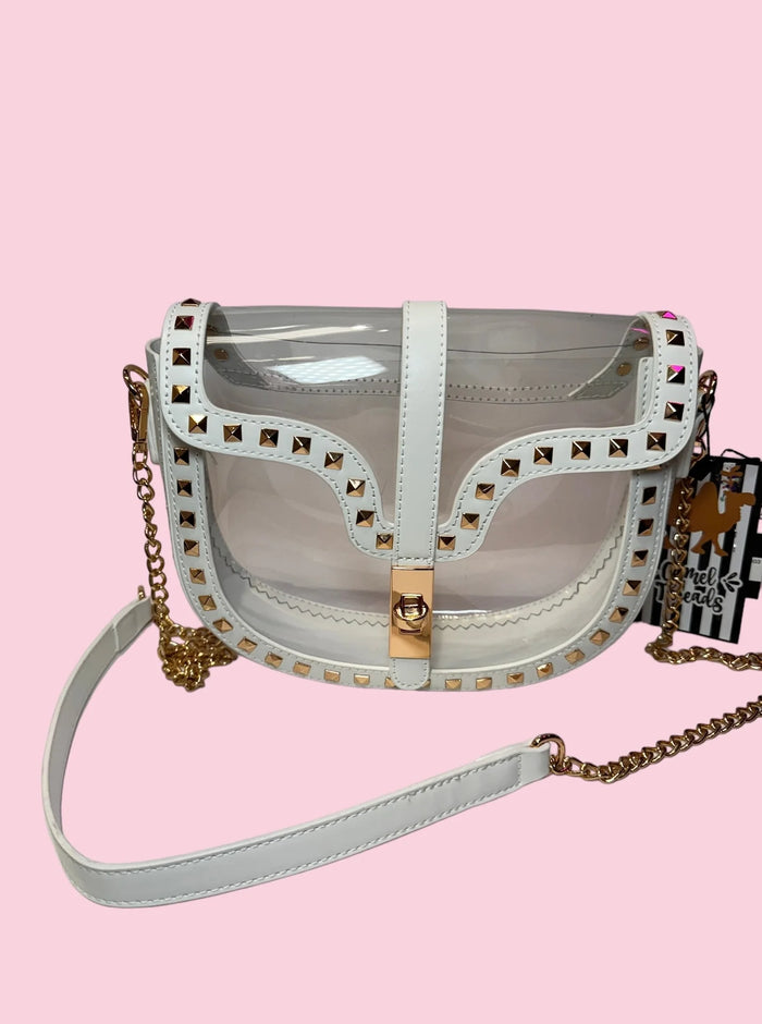 white studded clear purse