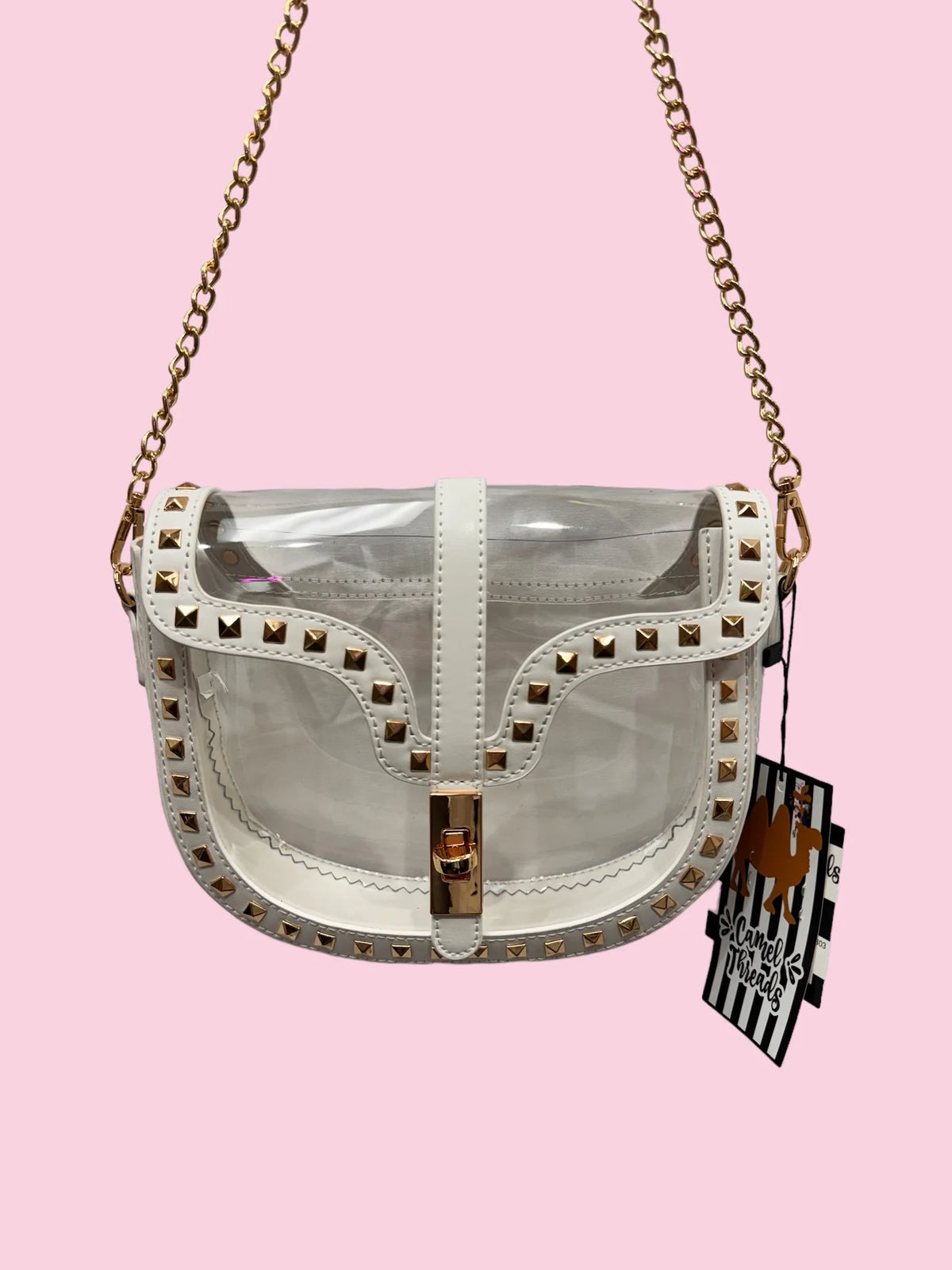 white studded clear purse