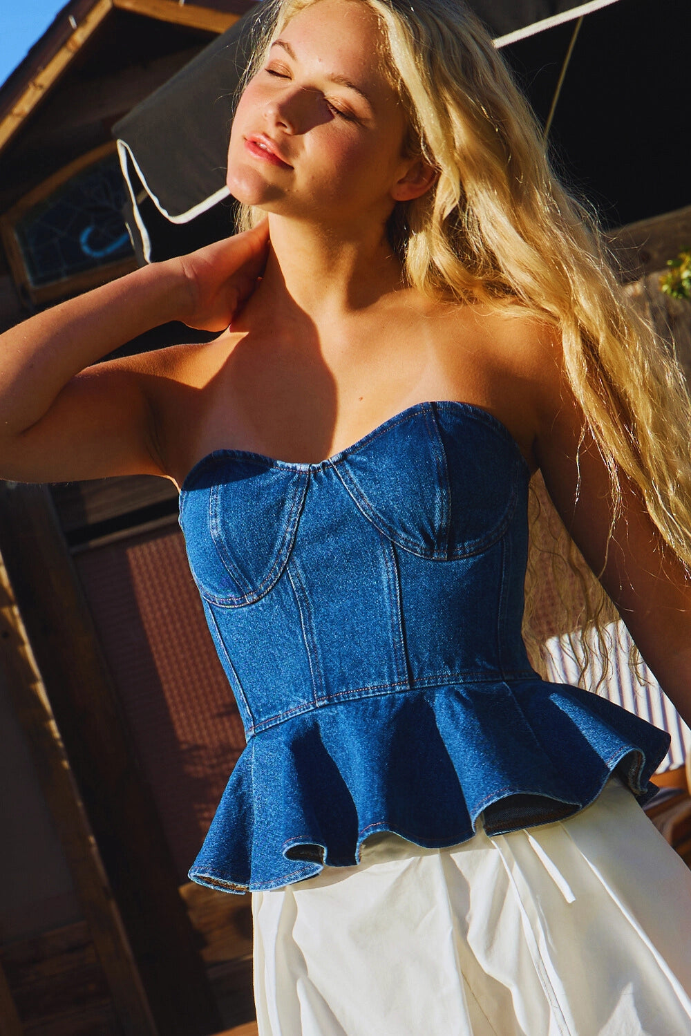 give it a go peplum denim top