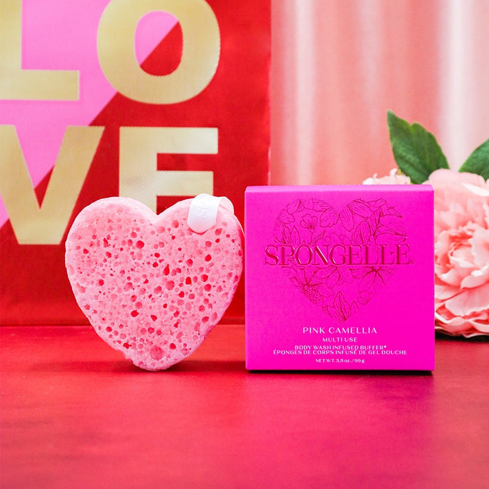 spongelle | pink camellia heart buffer