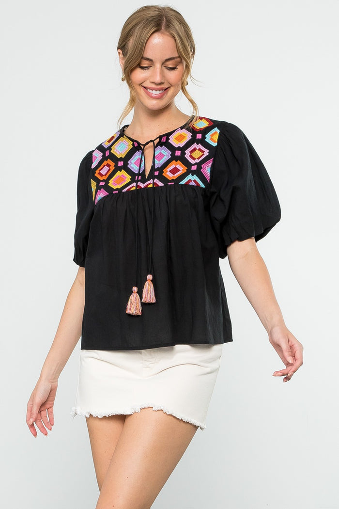 embroidered tassel top