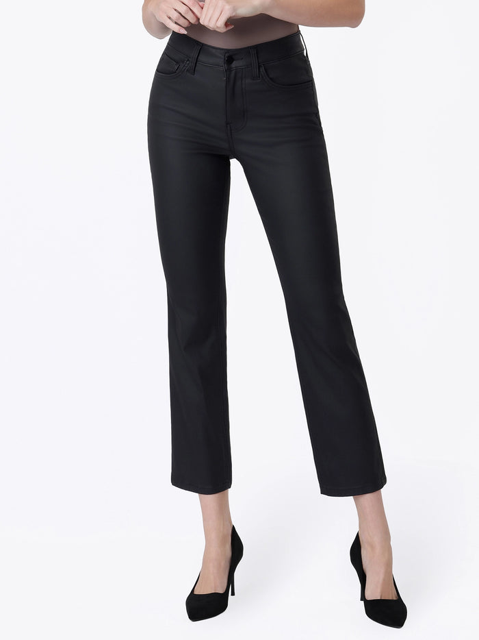 jeanne faux leather black stretch denim