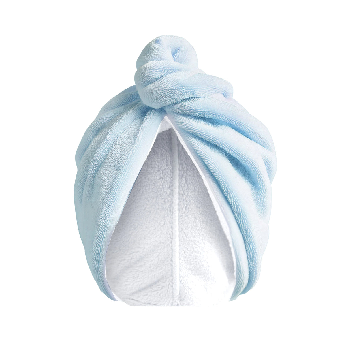 Light blue towel turban on a white background