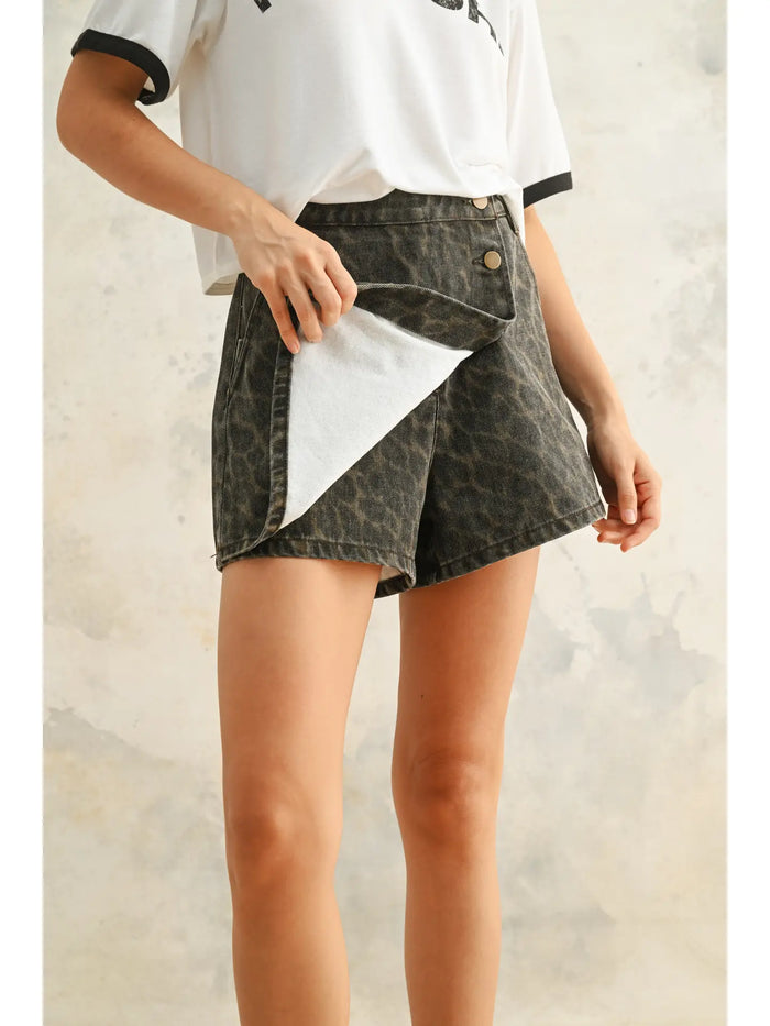 in my element leopard denim skort