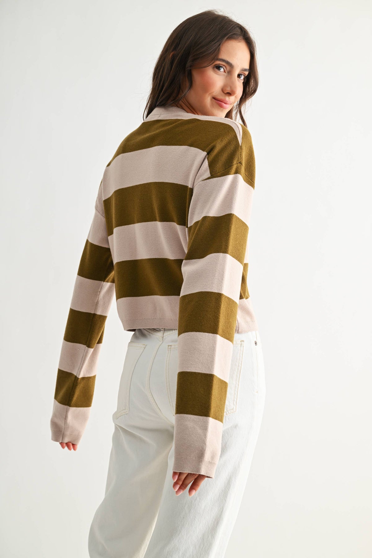 olive stripe cropped sweater