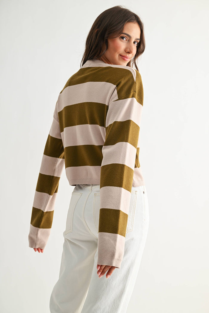 olive stripe cropped sweater