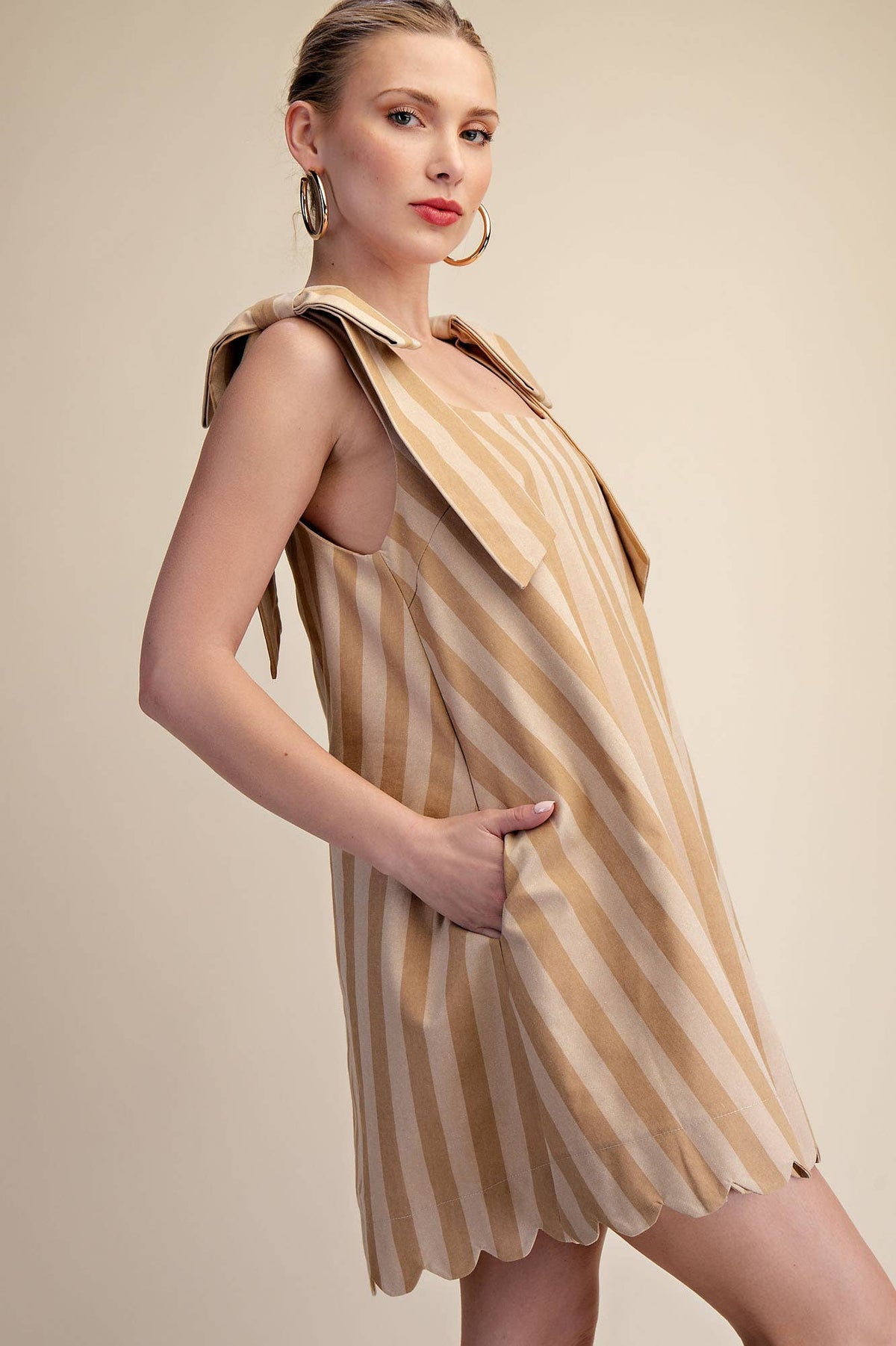 finding my way scallop stripe mini dress