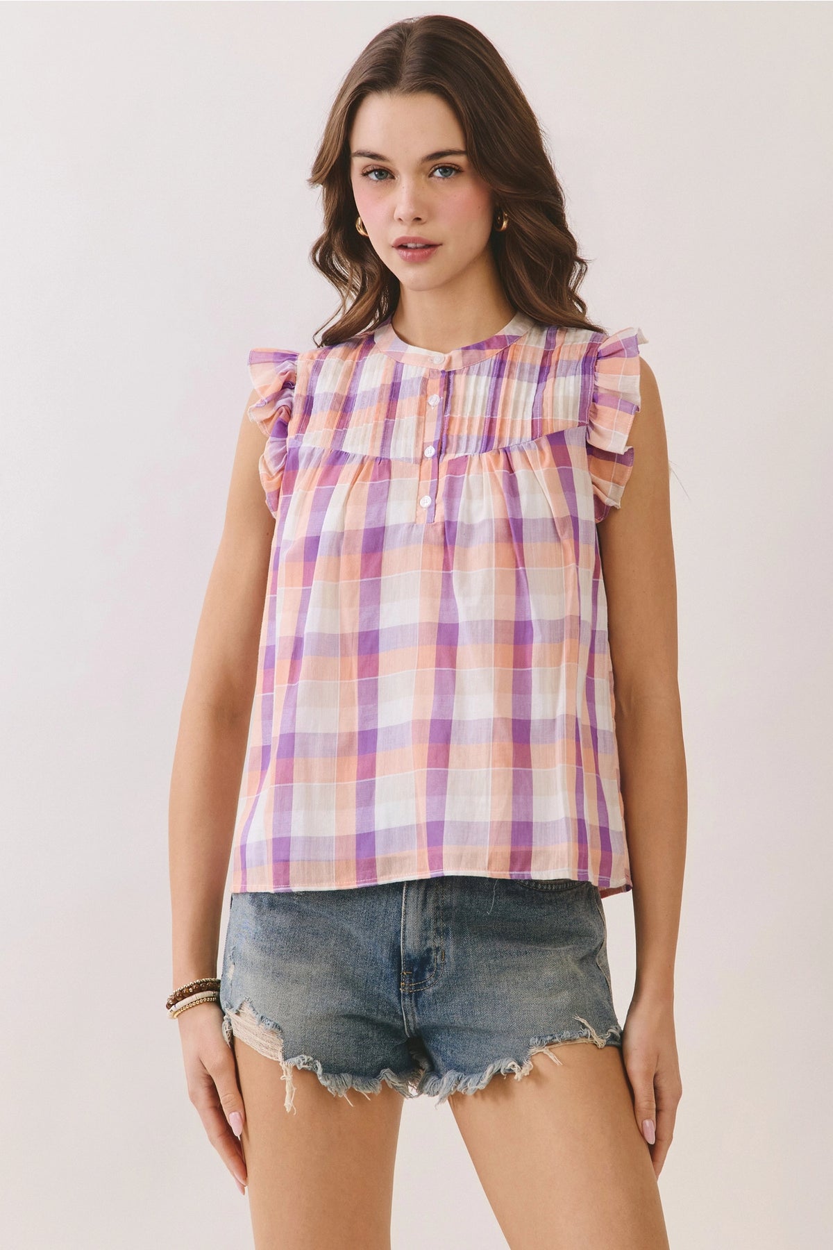 peach perfect plaid top