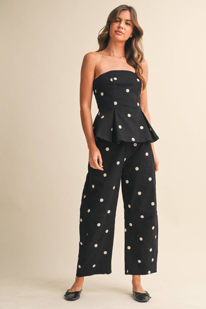 dot to dot polka dot peplum + barrel set