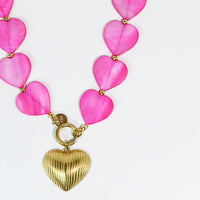 golden love pink heart necklace