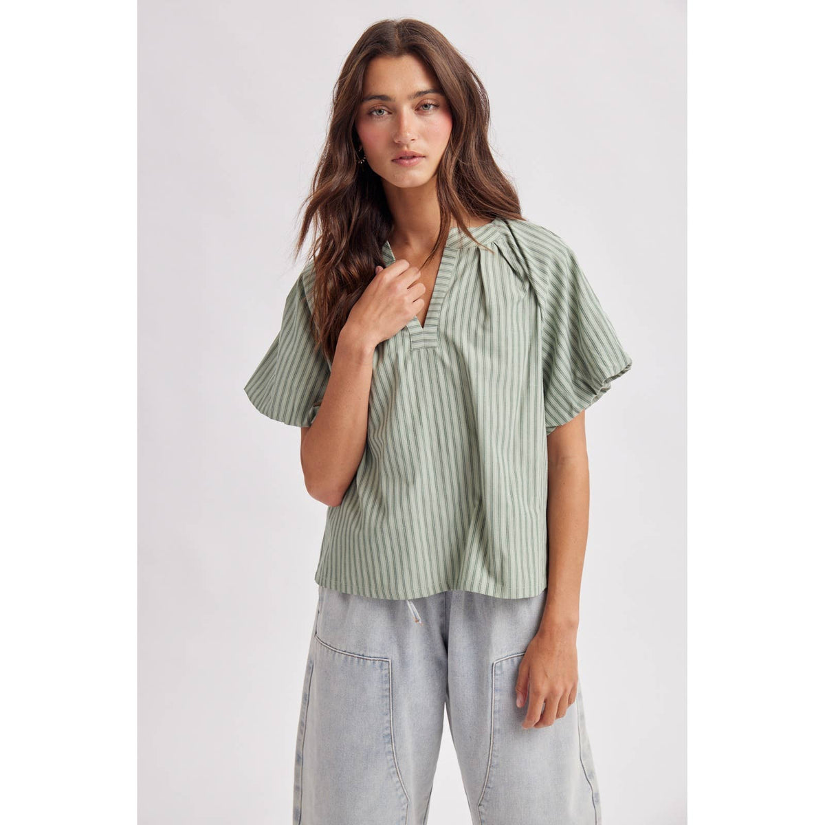 you wish striped v-neck top