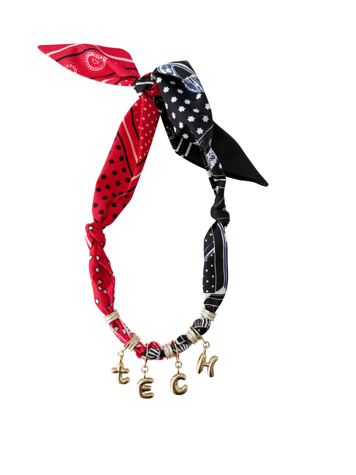 tech game day bubble letter scarf necklace