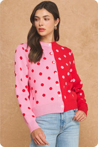 halfsies polka dot cardigan