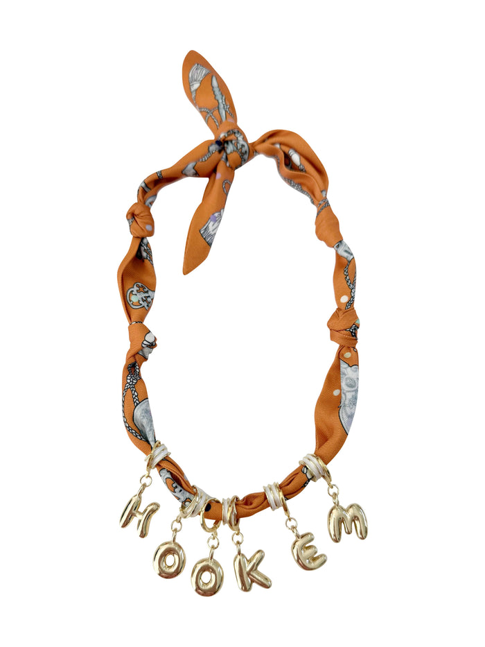 burnt orange game day bubble letter scarf necklace  