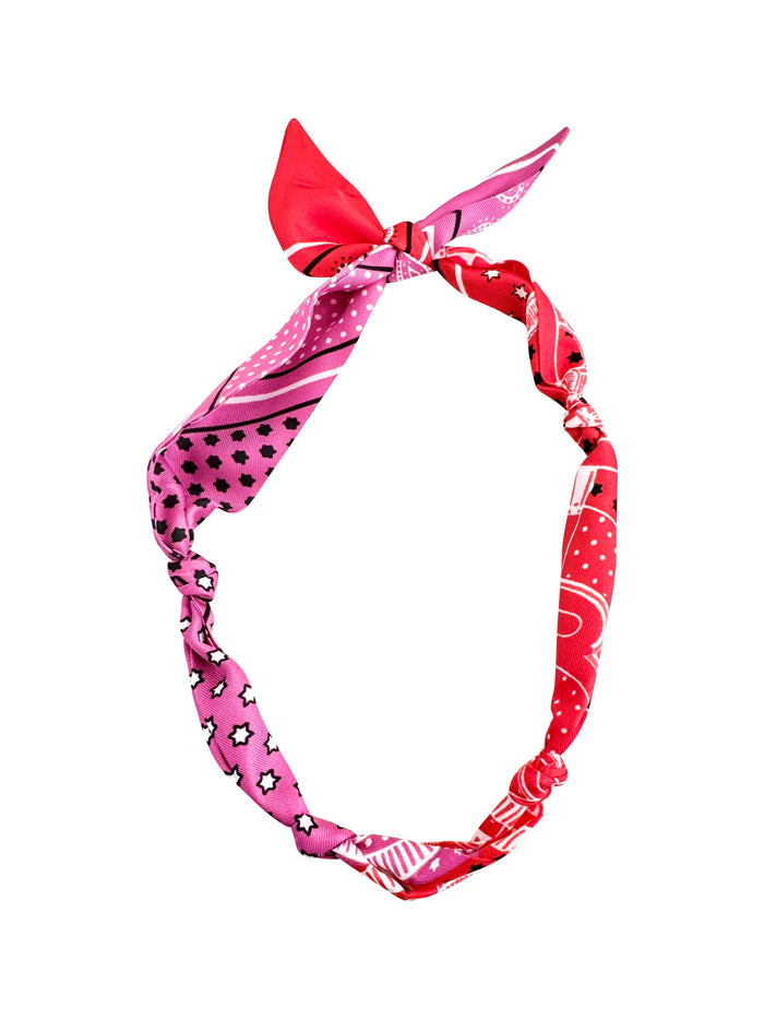 knotted carley pink and red bandana scarf necklace
