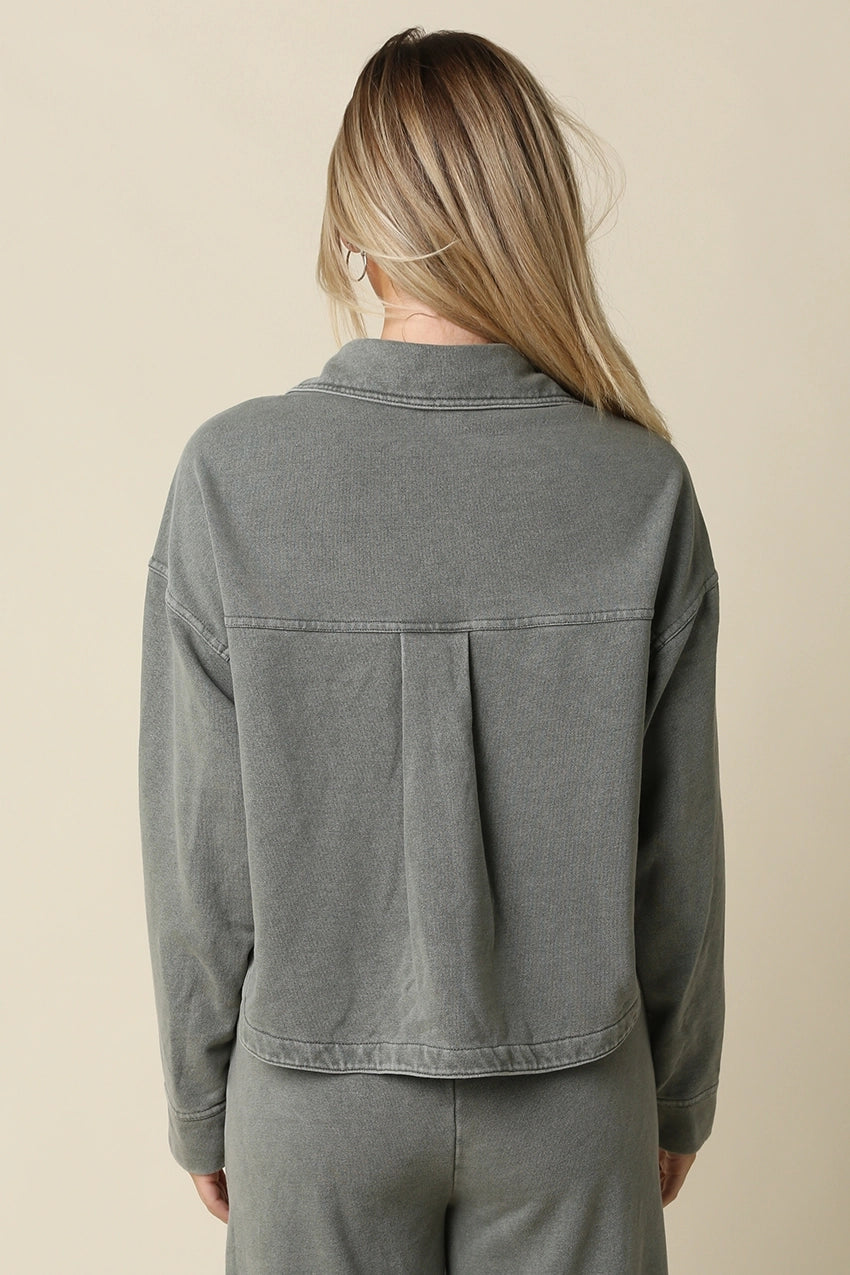 meet me outside cropped denim shacket