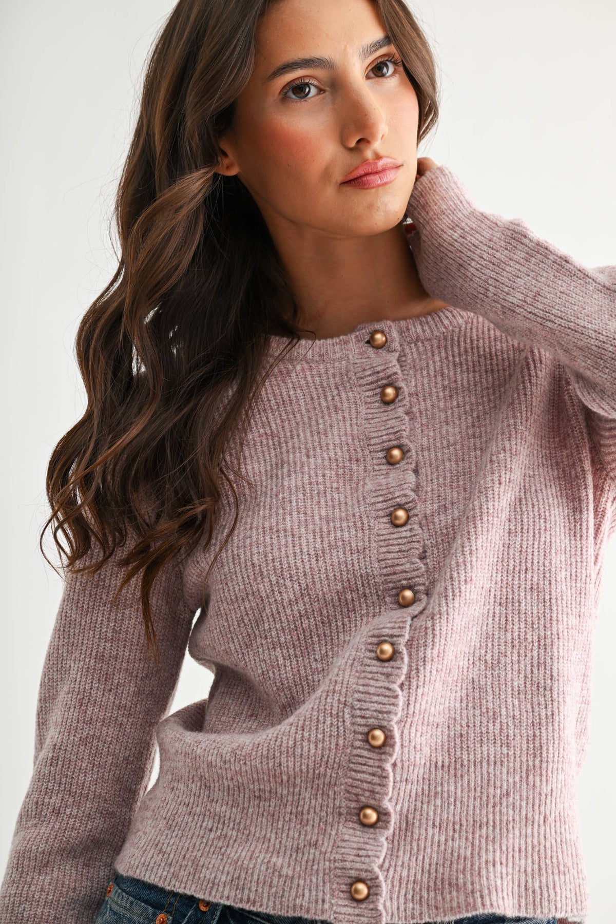 pearl button ribbed cardigan