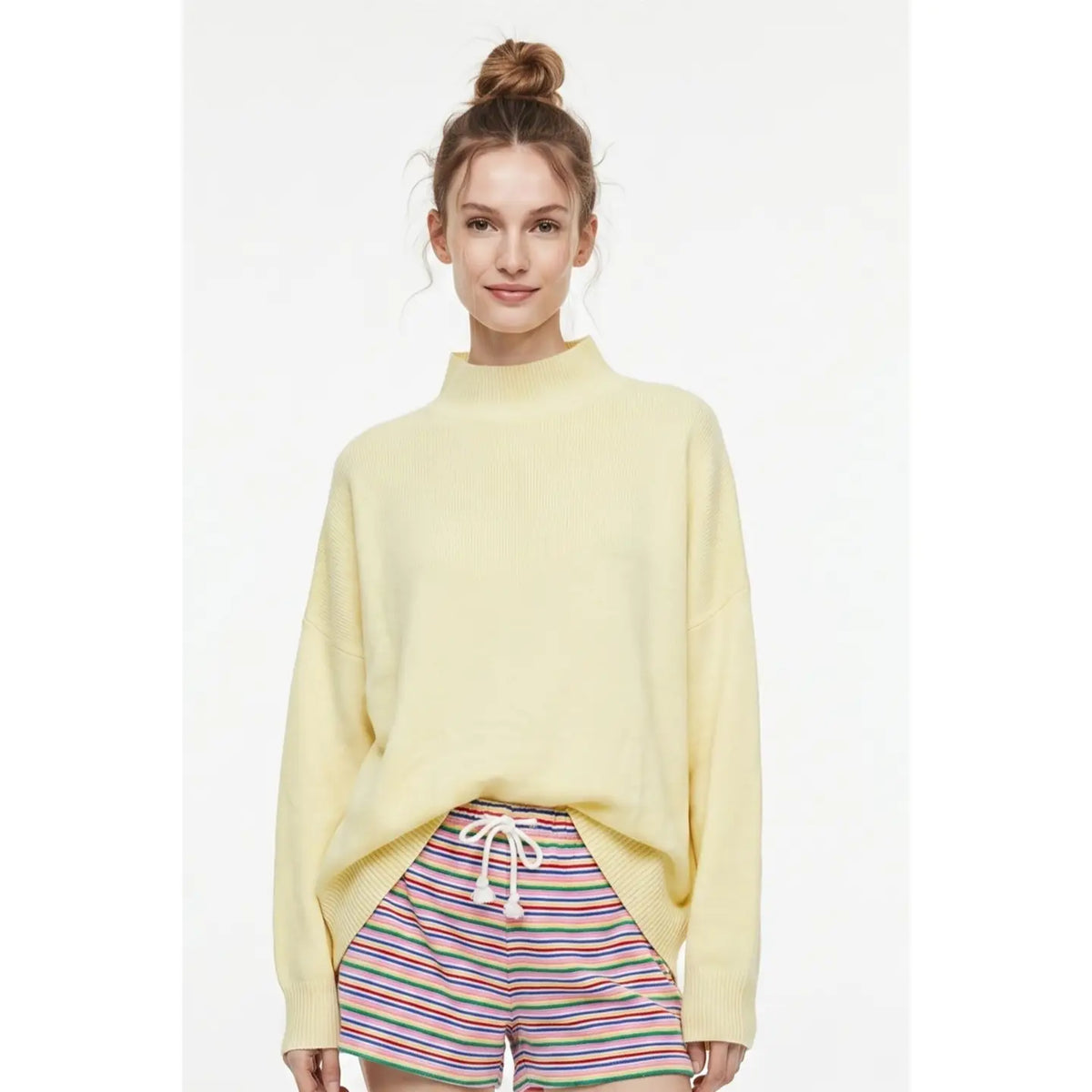 easy does it butter yellow mock neck sweater