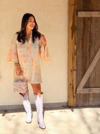 wren pastel sequin mini caftan dress