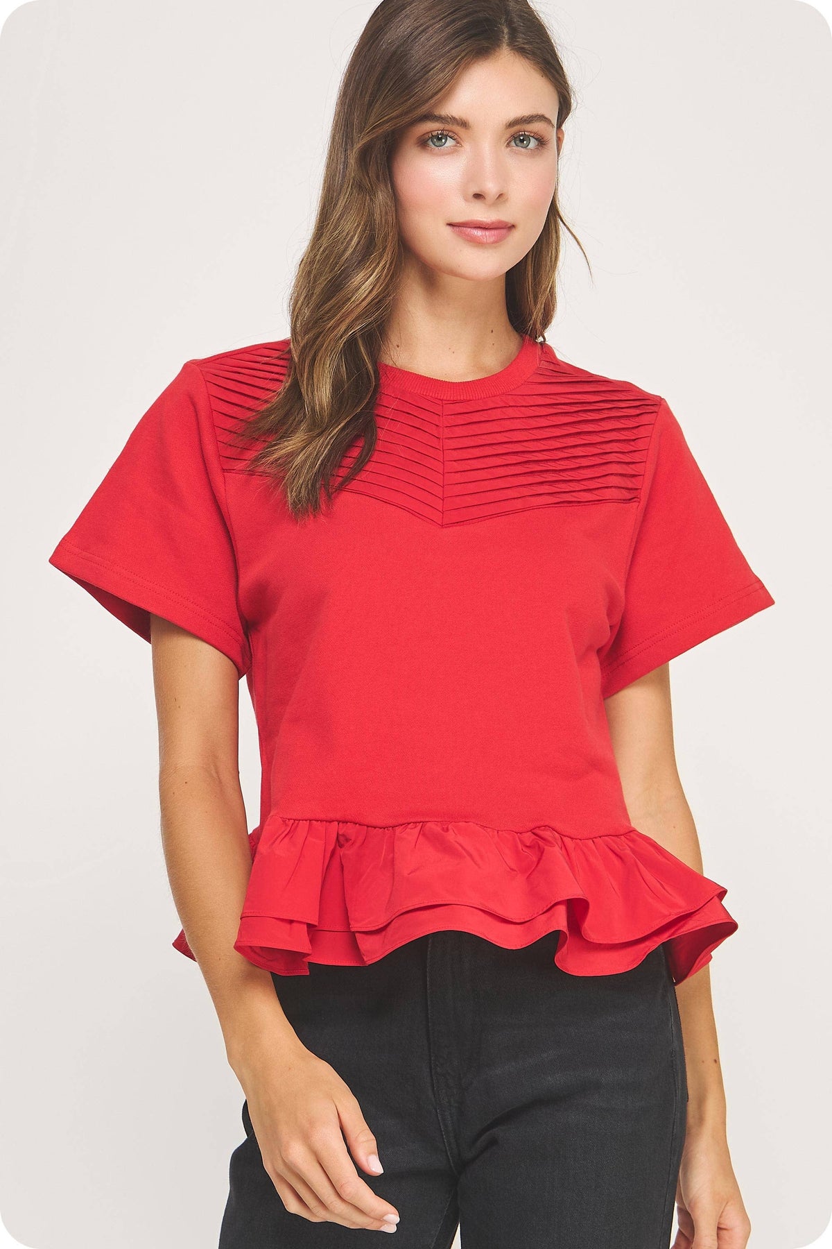 logan mixed media peplum top