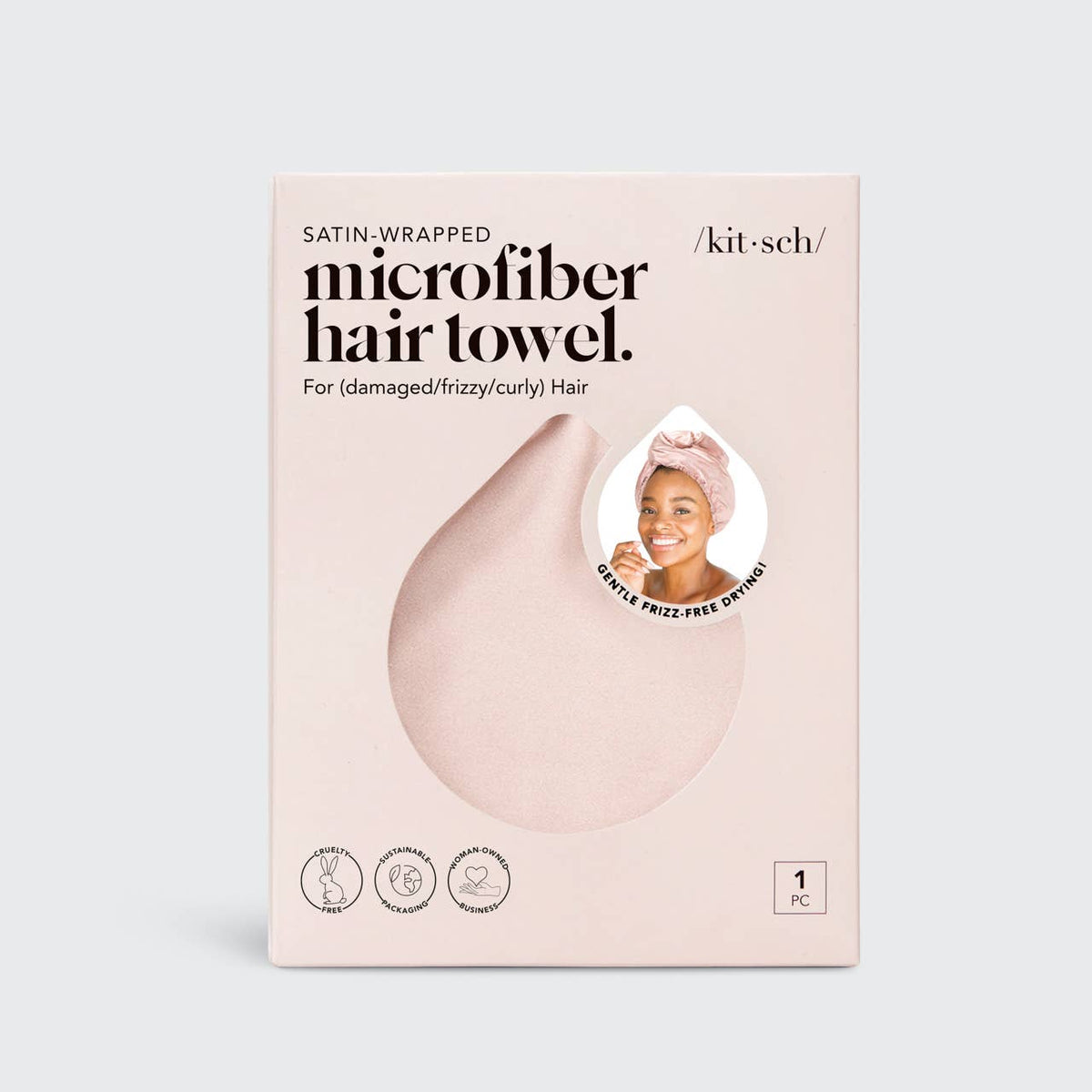 blush satin-wrapped hair towel