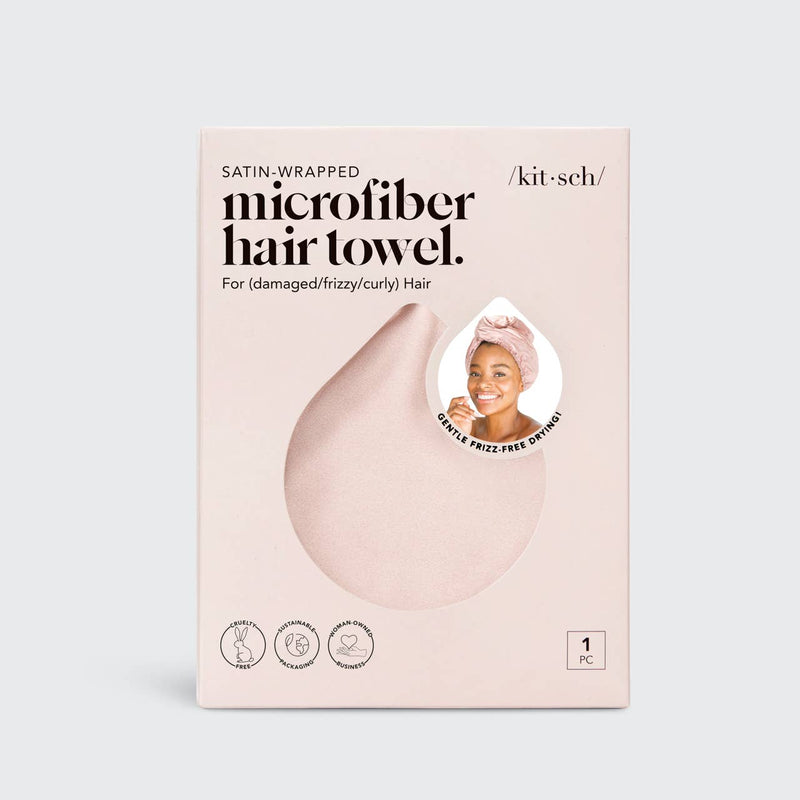 blush satin-wrapped hair towel